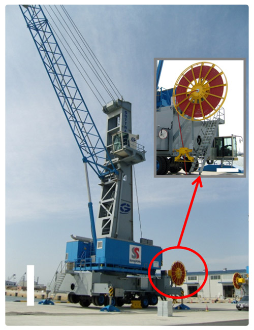 Harbor hub crane power supply cable reel