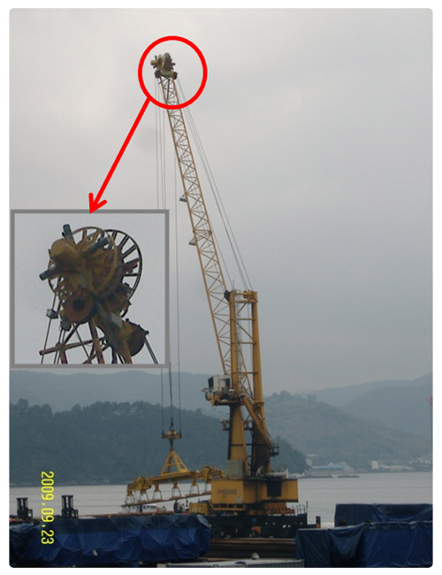 Harbor hub crane Vertical cable reel